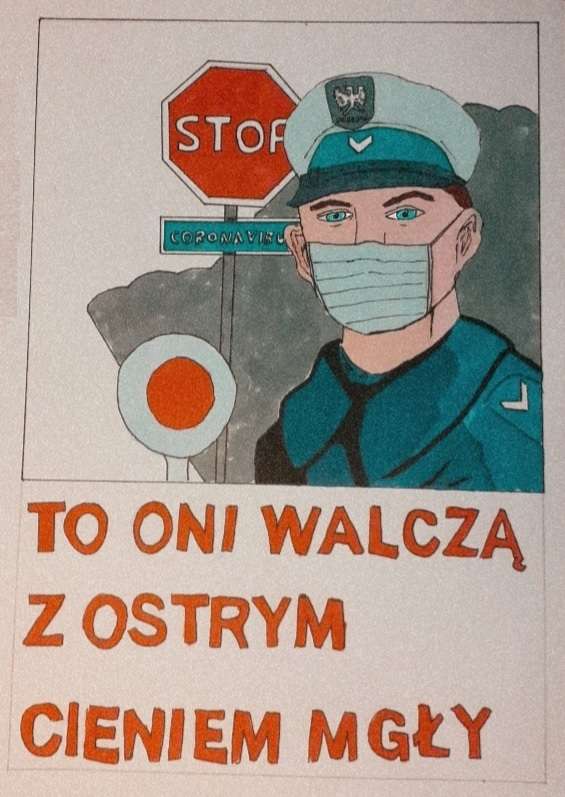 Dawid Bednarski laureatem konkursu  plastycznego „Policja w  wale z COVID-19”.