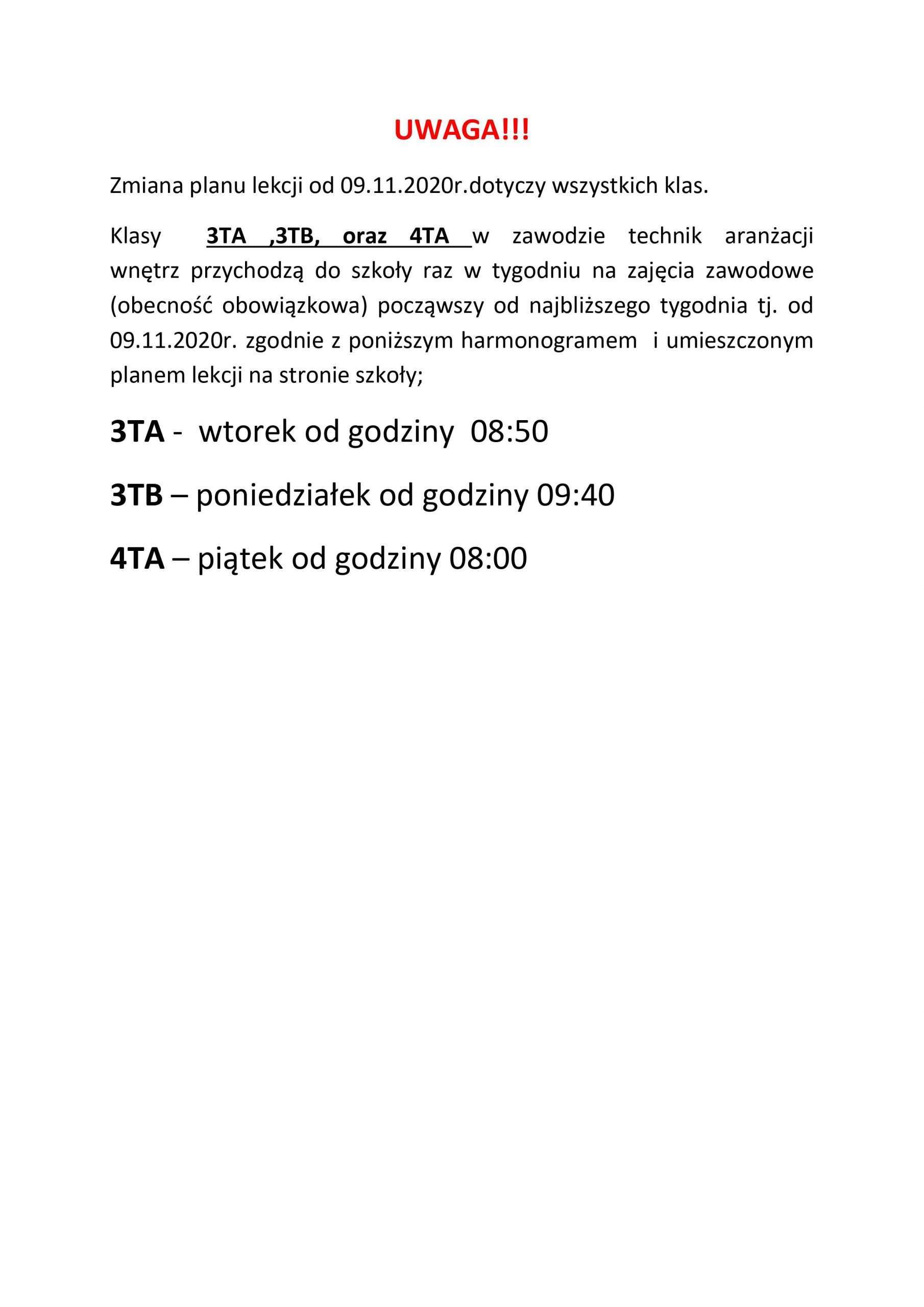 UWAGA! KLASY 3TA ,3TB, 4TA – TECHNIK ARANŻACJI WNĘTRZ WAŻNY KOMUNIKAT!!!!!