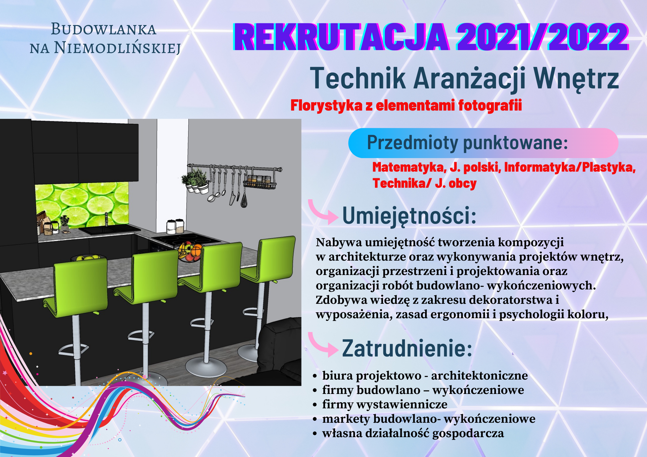 TECHNIK ARANŻACJI WNĘTRZ JEDYNY ZAWÓD W POLSCE  TYLKO U NAS OTRZYMASZ TYTUŁ TECHNIKA ARANŻACJI WNĘTRZ!!!