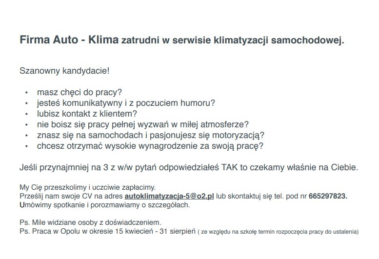 Ogłoszenie o pracę