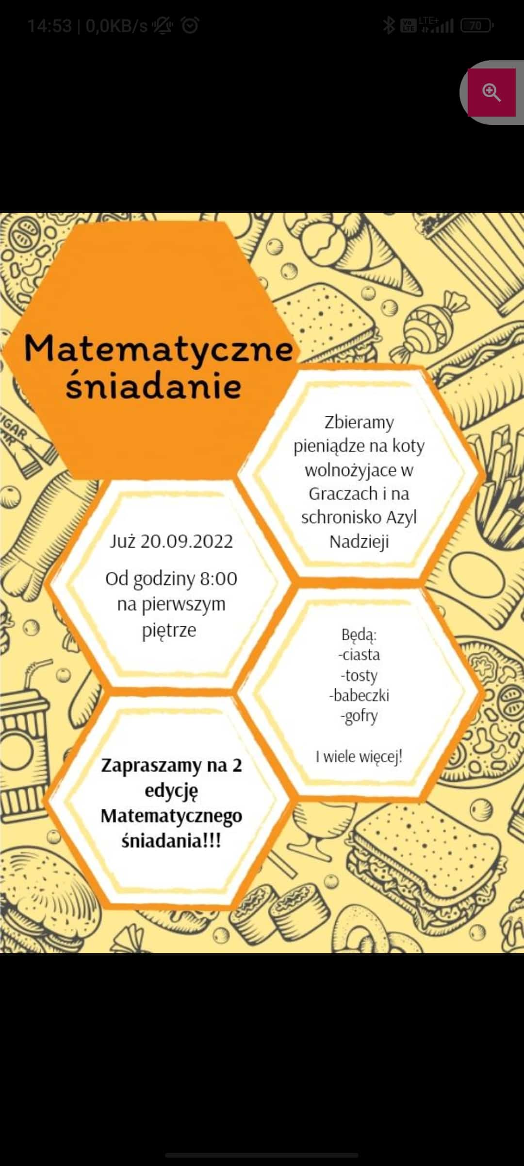 Zapraszamy już we wtorek  na Charytatywne śniadanie matematyczne w ZSB